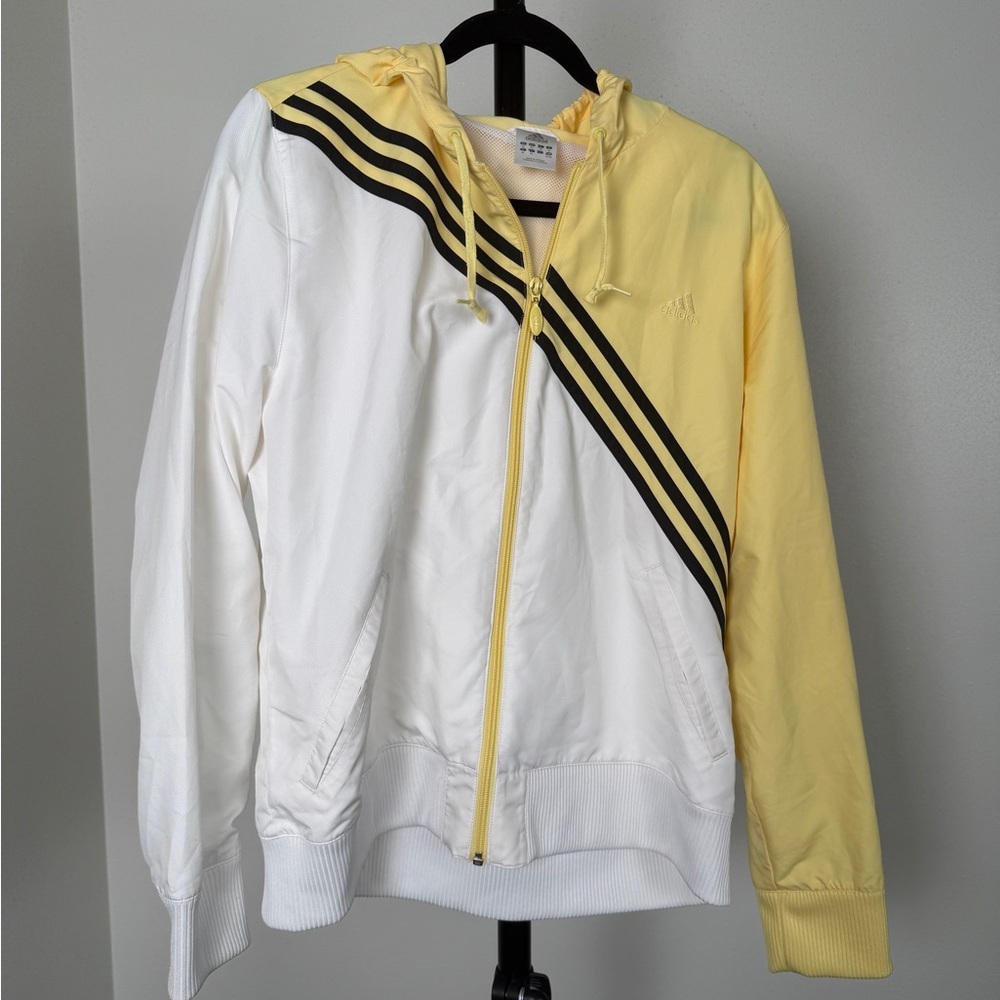 Adidas Colorblock Zip-Up Hoodie – White & Yellow